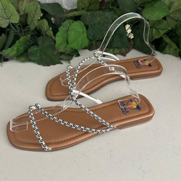 Maui Island Womens Daphne Sandals 10M Brown Faux Leather Rhinestone Straps Comfo - Picture 2 of 8